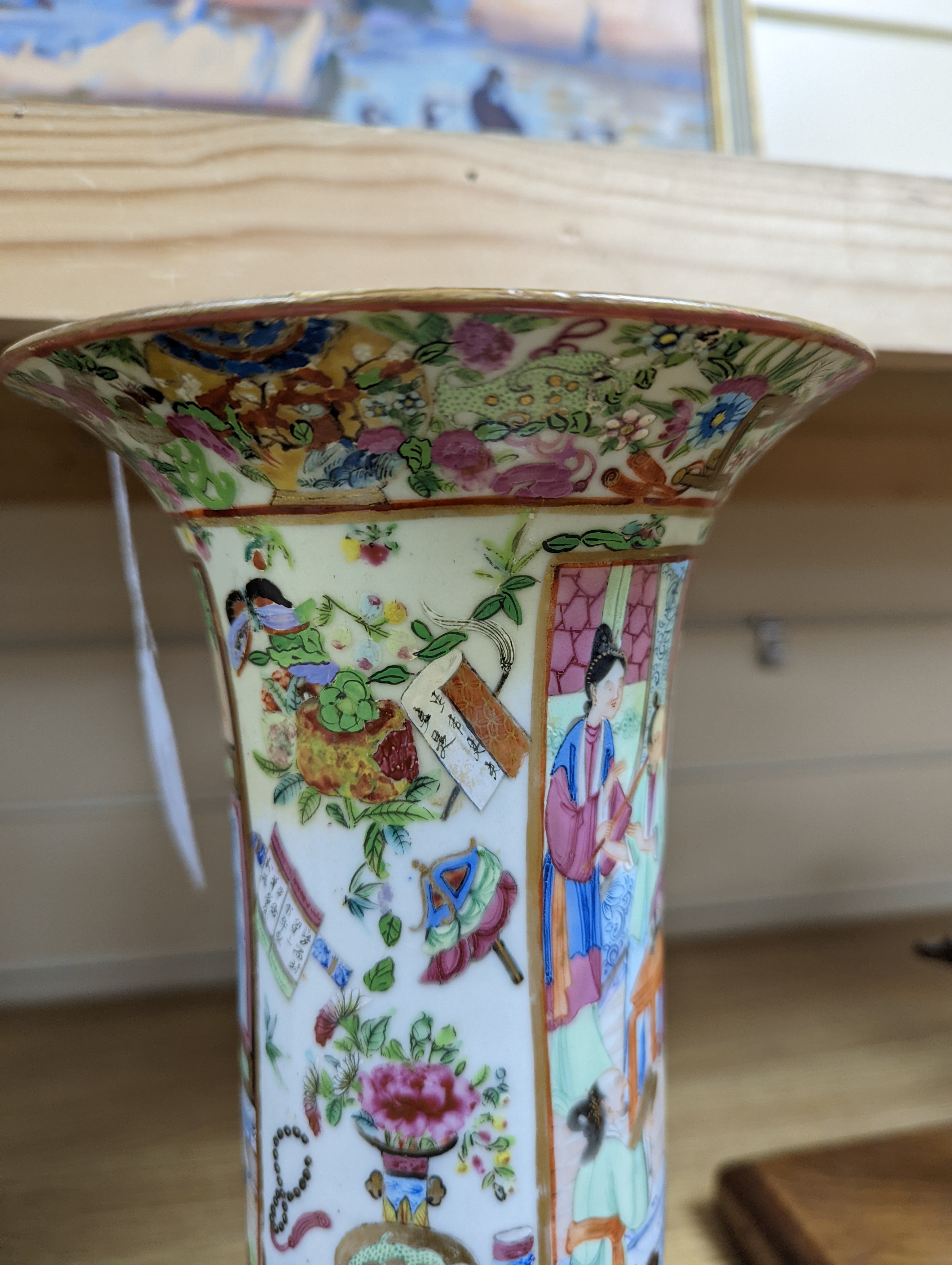 A Chinese famille rose cylindrical vase, 19th century, 31cm
